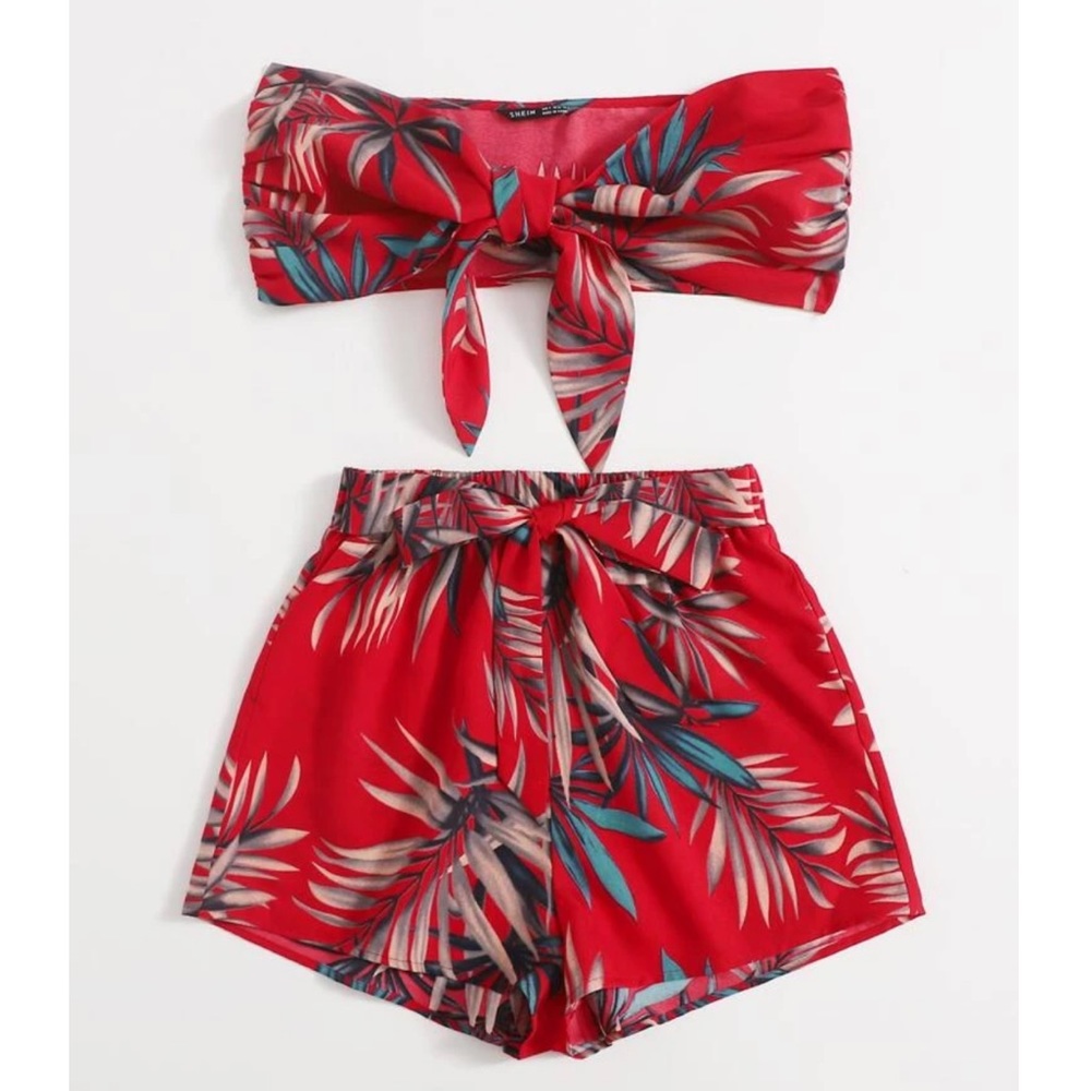 NEVER WORN! Tropical Print Tube Top & Shorts Set XS